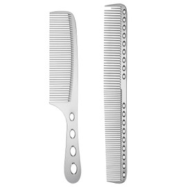 Ouligay 2 PCS Metal Comb Stainless Steel Fine Tooth Comb Aluminum Hair Combs Unbreakable Teeth Design, Professional Barber Comb Set, Anti Static Hair Combs for Men Women