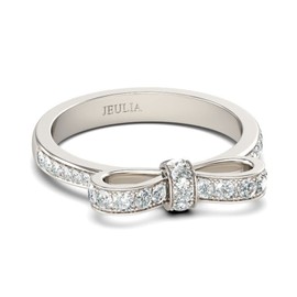 Jeulia Bowknot Sterling Silver Ring: Engagement Wedding Rings Bands with Cubic Zirconia for Women Jewelry Gift Box (V-½, Silver)