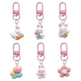 MOZXIRZ 6 Pcs Cute Keychain Rabbit Keychain Women Girl Keychain Kawaii Bunny Keychain Accessories Bag Charms Keychain Car Key Pendant (6Pcs Bunny)