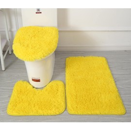 sigaer Soft Microfiber Bathroom Rugs Sets 3 Piece, Bath Rug + Contour Mat + Toilet Seat Cover, Non-Slip Bathroom Rugs with PVC Point Flannel Backing, Water Absorbent Solid Yellow