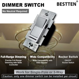 BESTTEN 5 Pack Matte Silver Dimmer Light Switch, Single Pole or 3-Way, Compatible with Dimmable LED, CFL, Incandescent and Halogen Bulb, LED Slide Dimmer Wall Switch, 120VAC, UL/cUL Listed