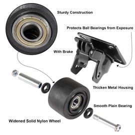 W B D WEIBIDA 2-inch Plate Swivel Caster Wheels Set of 4 Heavy Duty, Load Capacity 2200lbs, Low Gravity Center Black Extra Width Caster with Brake, Durable & Quiet & Sturdy Nylon Wheels for Industrial