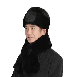 ITODA Faux Fur Russian Hat Warm Winter Hat Cossack Winter Fur Hat Women Men Thermal Snow Ski Hat for Outdoor Sports Skiing Snowboarding Walking Black