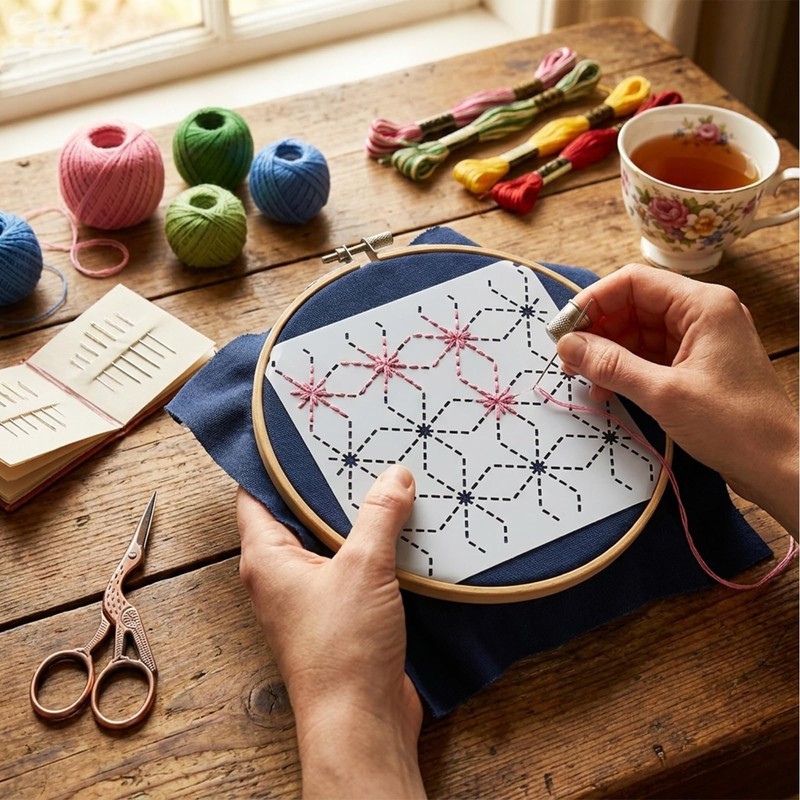 32 Pcs Sashiko Stencil Kit, 5.1 Inch Reusable PET Plastic