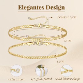 AstraGlam 14K Gold Plated Cuban Foot Chain Set for Women, 2-Piece Anklet, Stylish Gold Anklets for Women for Casual & Formal Occasions