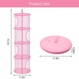 APOMOONS Hanging Mesh Storage Basket, Foldable 4 Tier Hanging Teddy Storage Net, Compartments Soft Toy, Small Toy Storage Bag for Cuddly Toys Clothes Sundries