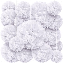 White Tissue Paper Pom Poms - Assorted Sizes - Party Decorations for Birthdays, Weddings, Bridal and Baby Showers, Engagements and Special Occasions by Avoseta (16 Piece Set)
