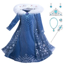 New front Elsa Costume for Girls Children Princess Dress with Accessories Crown Wand Ring Elegant Clothing for Carnival Christmas Fancy Dress Party Gift Birthday Parties, Blue, 150