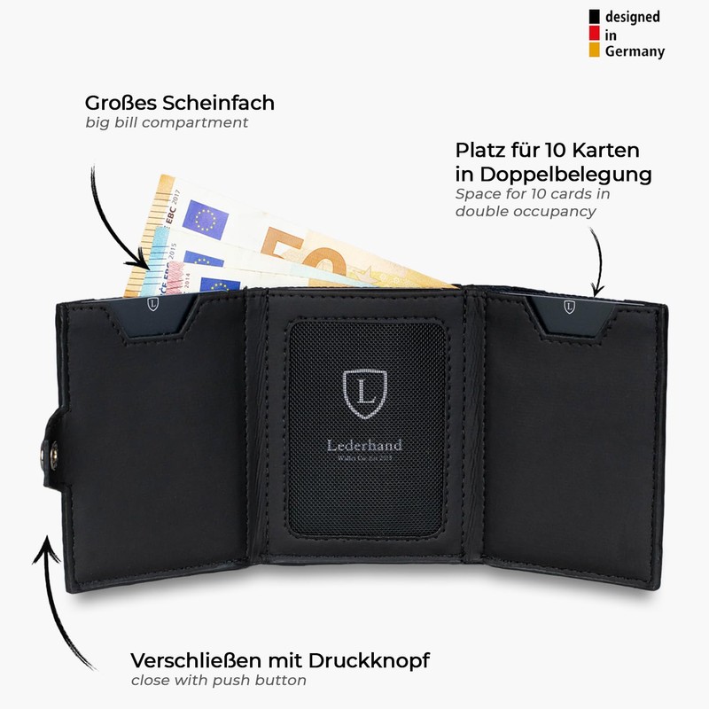 Lederhand Neo Wallet, black, Mini coin compartment