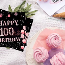 40pcs 100th Birthday Decorations for Women, Vintage 1925 Disposable Paper Napkins for Wedding Anniversary Party Supplies 6.5x6.5 Inches