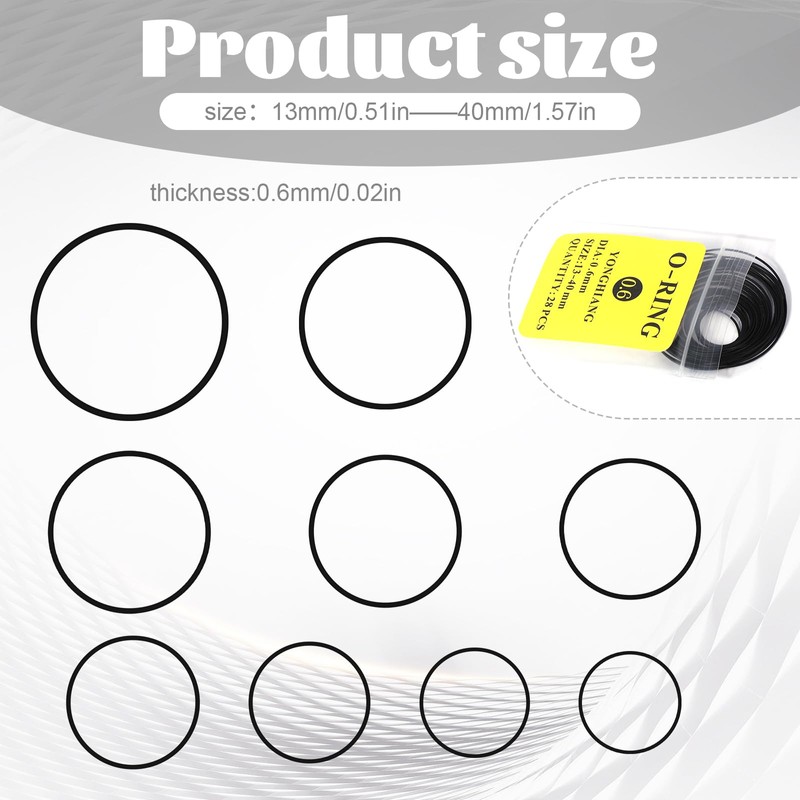 Gtziqa O Ring Watch Gasket, 28 Pcs 0.6mm Waterproof Rubber