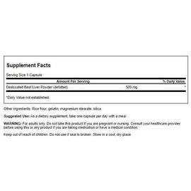 Swanson 100% Pure Defatted Desiccated Beef Liver 500 mg 120 Capsules