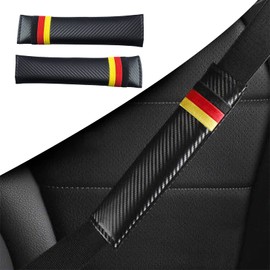 Xotic Tech 2Pcs Car Interior Carbon Fiber Pattern w/Red & Yellow Sport Hash Stripe Germany Flag Stripe Car Trunk Seat Belt Cover Pad Shoulder Cushion