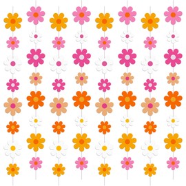 AmazingSpark 8 Pcs 55 Inch Daisy Groovy Boho Banners Hanging Daisy Paper Flower Cutouts Garlands for Baby Shower Girl Birthday Retro Hippie Summer Party Decor, Pastel Color