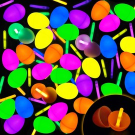 GooComfy 100 Easter Glow Eggs with 100 Mini Glow Sticks for Kids Glow-in-The-Dark Easter Egg Hunt Game, Easter Basket Stuffers Fillers Gift, Party Favors Decorations Supplies, Classroom Prizes