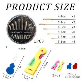 SLEEKEE 30 Pieces Hand Sewing Needles, 4 Pieces Needle Threader, Sewing Needles with Box, Embroidery Needles in Various Sizes, Sewing Needle Set for Home
