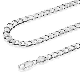 AKA Gioielli® - Cuban Curb Chain 8 mm Solid 925 Silver - Necklace Men Women Length: 50 55 60 70 cm, Sterling Silver