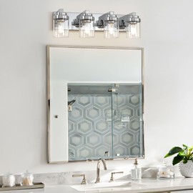 DIKAIDA Chrome Bathroom Vanity Light, 4 Light Modern Vanity Lights with Clear Glass Shade, Farmhouse Bathroom Vanity Lighting Fixtures Over Mirror for Living Room,E26