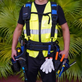 MELOTOUGH Pro Framer's Combo System Apron Tool Pouch Tool Belt with Suspenders Builder Heavy Duty Carpenter Suspension Rig Tool Belt and Multi Function (Blue)…