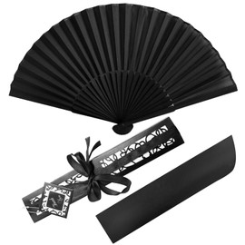 1 Pack Silk Folding Fans, Black Classic Handheld Fan 8.2in Small Hand Held Bamboo Fabric Chinese Vintage Hand Fans with Case for Dance, Performance, Wedding, Cosplay, Decorations, Party Favor, Gift