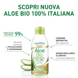 Equilibra Integratori Alimentari, Aloe Bio, Integratore Aloe Vera Puro Succo con Polpa 99%, Aloin Free, 100% Filiera Italiana Biologica, Vegan, Naturalmente Privo di Lattosio, Senza Glutine, 750 ml