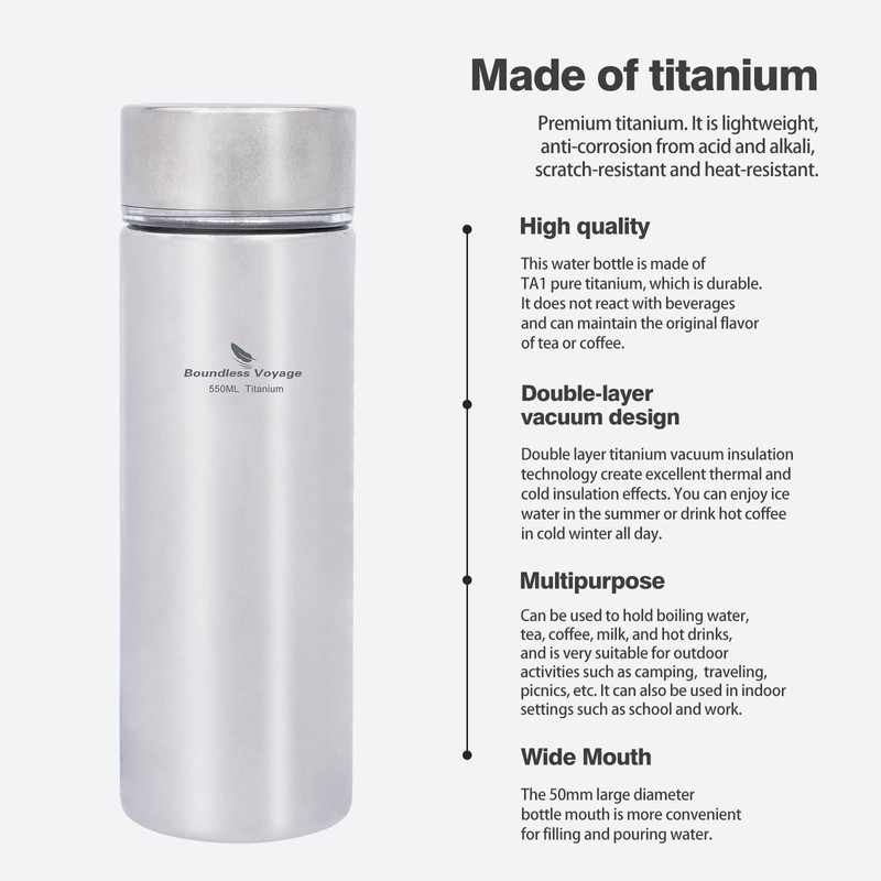 Boundless Voyage Titanium Thermos Bottle with Tea Filter Double-Walled Insulated