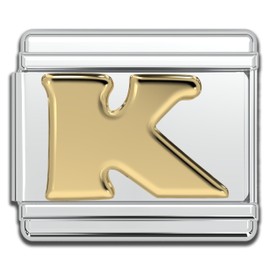 Fablinks Italian Gold Letter Charm, 9mm Stainless Steel Initial K Charms Link Jewelry for Women and Men