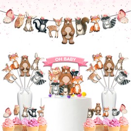 Woodland Animals Baby Shower Party Decoration Set , Forest Animals Bundle Theme Party Supplies for Baby Shower for Girls.