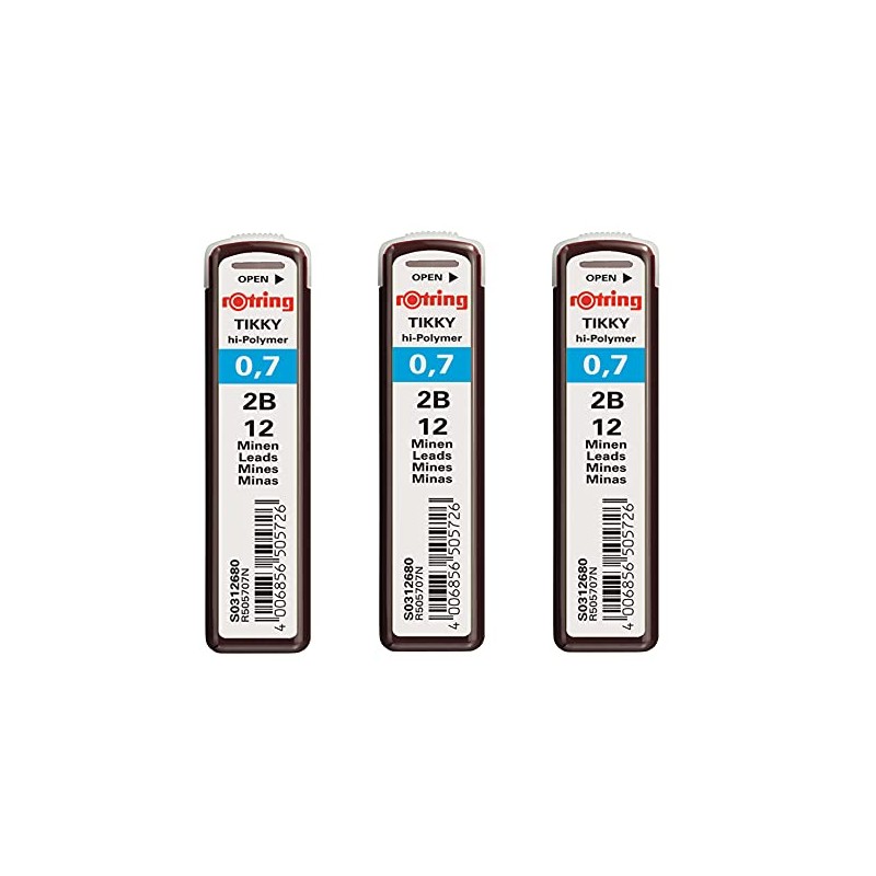 Rotring Tikky 0.7mm 2B Hi-Polymer Strong Dark Pencil Lead Refills
