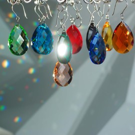 GOLDENHAITAI 10pcs Crystal Prism Suncatcher Multi Color, 38mm Hanging Chandelier Crystals Replacement Grid Ornament Pendant Rainbow Maker DIY Decoration