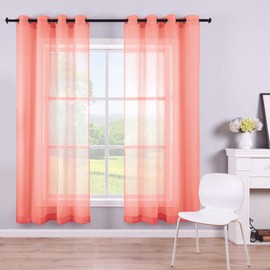 Coral Curtains 63 Inch Length for Girls Bedroom Decor Set of 2 Panels Grommet Semi Voile Window Drapes Orange Coral Sheer Curtains for Living Room Kids Nursery Fall Decorations 52x63 Long