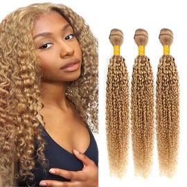 ZCMYVINND Blonde Bundles Human Hair Honey Blonde Curly Wave Bundles 08 10 12 Inch Color 27 Human Hair Bundle 27 Kinky Curly Bundle