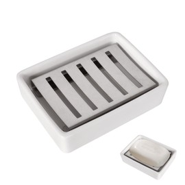 Double Layer Ceramic Soap Dish, Waterproof Soap Dish with Drain, Elegant Draining Soap Box, Self-Draining Soap Dish Easy to Clean, Soap Dish for Bathroom, Kitchen