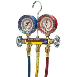 YELLOW JACKET 42004 Series 41 Manifold with 3-1/8" Gauges with Hoses