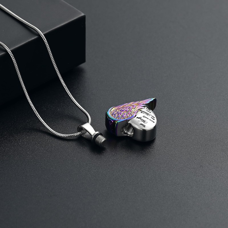 AIWENXI Heart Ash Necklaces for Men Women Angel Wings Cremation
