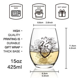 Human Heart Anatomy Wine Glass,Unique gift for Physician, Nurse, Neighbor, Coworker, Friend,Interesting Heart Painting Wine Glass