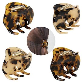 Paquete de 4 pinzas para el pelo de 2,1 pulgadas con forma de tortuga, concha de celulosa acetato de resina, pasadores de pelo de diseño francés mediano con estampado de leopardo, accesorios para mujeres y niñas
