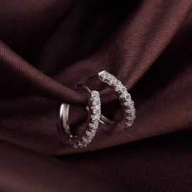 18 Carat Plated Hoop Earrings Silver Women's Earrings S925 Sterling Silver Hoop Earrings with Zirconia Multiple Sizes, Silver, Gold, Rose Gold Colours, Silver, Cubic Zirconia