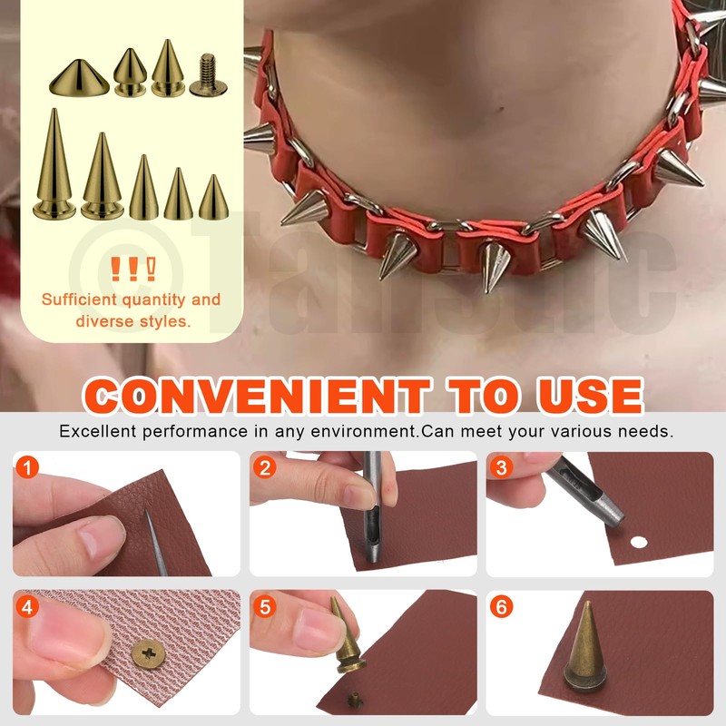 Tanstic 176 Sets Punk Spikes and Studs Kit, 8 Sizes