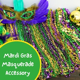 4E's Novelty 4E's Novelty Bead Assortment Mardi Gras Beads Bulk (100 Pcs) Metallic Purple Gold Green Assorted Designs, Masquerade Costume Party Favors Supplies Decorations