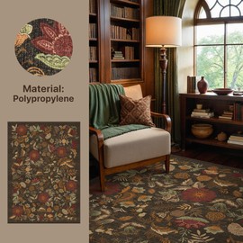 Bavni Washable Area Rug, Non Slip 4'x 6' Low Pile Rugs, Durable Lightweight Soft Vintage Floral Carpet Runner with Rubber Backing for Bedroom, Office, Kids Room(Black/Red)