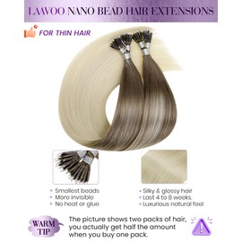 LaaVoo Ombre Nano Bead Hair Extensions Human Hair Ash Brown Fading to Light Blonde Nano Ring Hair Extensions Blonde Ombre Nano Link Human Hair Extensions 20Inch 1g/s 50g