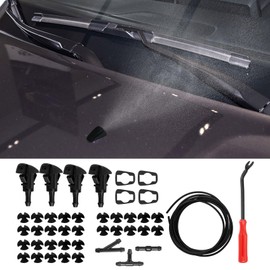 Tecledsn Windshield Washer Hose Kit, Washer Nozzle Kit, Washer Fluid Hose with Hose Connectors and Washer Nozzles, 4805742AB 5116079AA Fluid Hose Connector Compatible with Chrysler Dodge Jeep (Red)