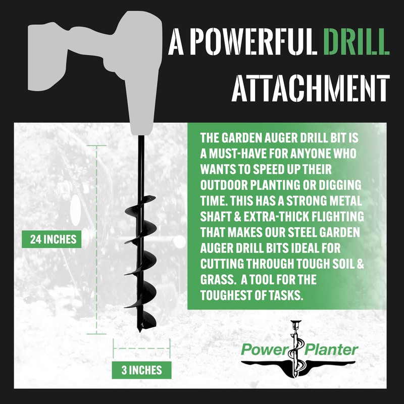 Power Planter Extended Length Garden Auger Drill Bit, 3" x