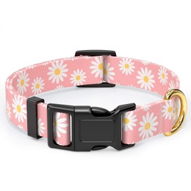 Rnivvi Dog Collar for Small Dogs, Cute Heavy Duty Adjustable Puppy Collar with Quick Release Buckle for Girl & Female, Pet Accessories for Walking Running, XS Length 5/8" Width, Pink Daisy Flower