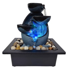 Indoor Tabletop Water Fountain, Resin Zen Meditation Waterfall Fountain with ON/Off Switch, Indoor Waterfall Feature with Color LED Light for Home Office Decor