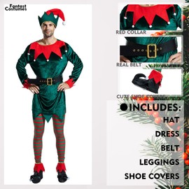 FantastCostumes Men Deluxe Christmas Elf Costume Dark Green Large