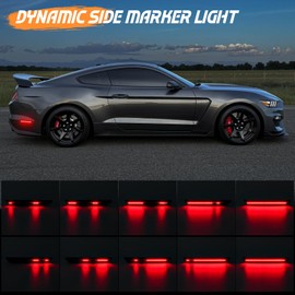 Aexploer LED Side Marker Lights Compatible with Mustang 2015-2023,Rear Dynamic Side Markers Lamps Lights Assembly Smoked Lens Red Light