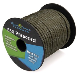 West Coast Paracord reflectante de 550 libras, cuerda de paracaídas táctica tipo III de 7 hilos para senderismo, campamento y pesca, color verde oliva reflectante (50 pies)