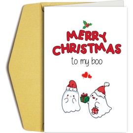 Oamiolek Funny Christmas Card for Husband Wife, Cute Ghost Xmas Card, Sweet Christmas Card for Boyfriend Girlfriend, Merry Christmas Card to My Boo